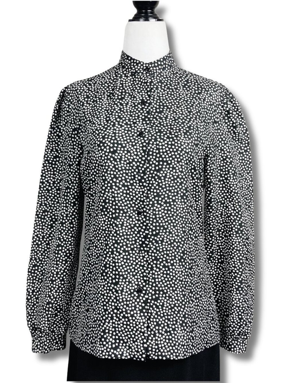 PANT-HER Vintage black white star print nehru collar shirt SMALL MEDIUM blouse